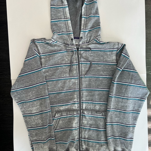 Dvision Other - Y2K Striped Gray Dvision Zip-Up Hoodie